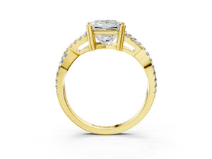 Yellow gold Princess Solitaire Twist Band with Pavé Setting and Four-Prong Setting_81