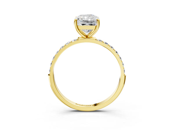 Yellow gold Radiant Cut Diamond Pavé Band Solitaire Ring with Four-Prong Setting_123