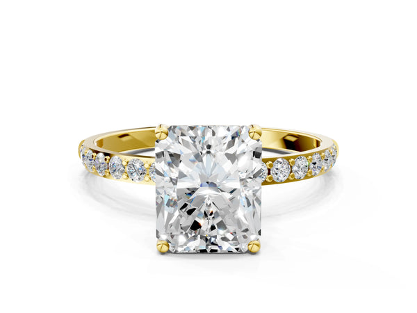 Yellow gold Radiant Cut Diamond Pavé Band Solitaire Ring with Four-Prong Setting_18