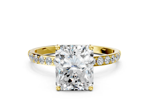 Yellow gold Radiant Cut Diamond Pavé Band Solitaire Ring with Four-Prong Setting_24