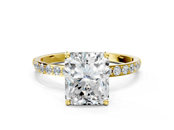 Yellow gold Radiant Cut Diamond Pavé Band Solitaire Ring with Four-Prong Setting_48