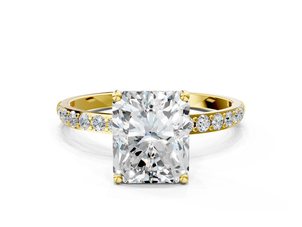 Yellow gold Radiant Cut Diamond Pavé Band Solitaire Ring with Four-Prong Setting_60