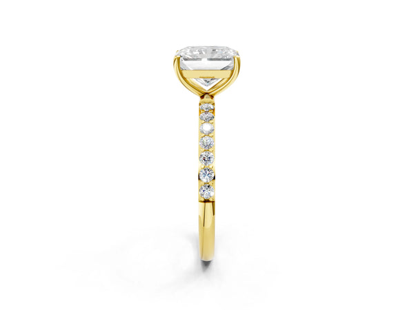 Yellow gold Radiant Cut Diamond Pavé Band Solitaire Ring with Four-Prong Setting_68