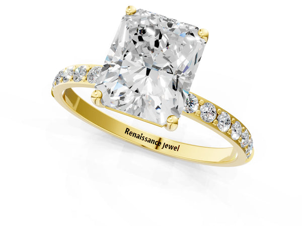 Yellow gold Radiant Cut Diamond Pavé Band Solitaire Ring with Four-Prong Setting_73