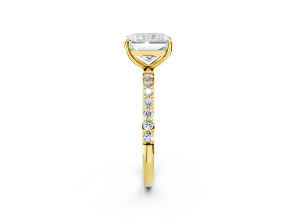 Yellow gold Radiant Cut Diamond Pavé Band Solitaire Ring with Four-Prong Setting_86