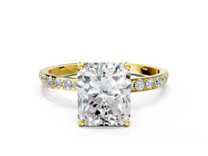Yellow gold Radiant Cut Diamond Pavé Band Solitaire Ring with Four-Prong Setting_96