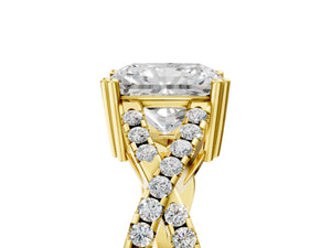 Yellow gold Radiant Solitaire Twist Band with Pavé Setting and Four-Prong Setting_101