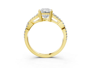 Yellow gold Radiant Solitaire Twist Band with Pavé Setting and Four-Prong Setting_105