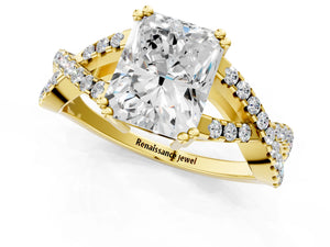 Yellow gold Radiant Solitaire Twist Band with Pavé Setting and Four-Prong Setting_13