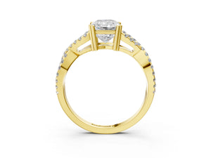 Yellow gold Radiant Solitaire Twist Band with Pavé Setting and Four-Prong Setting_15