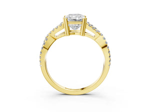 Yellow gold Radiant Solitaire Twist Band with Pavé Setting and Four-Prong Setting_21