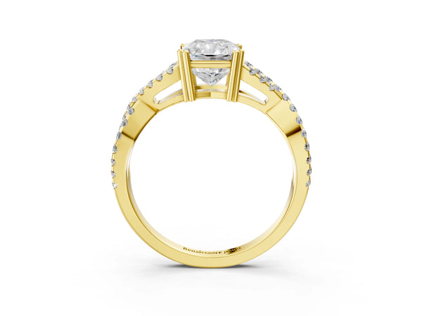 Yellow gold Radiant Solitaire Twist Band with Pavé Setting and Four-Prong Setting_21