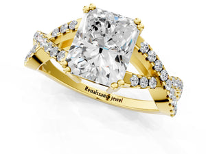 Yellow gold Radiant Solitaire Twist Band with Pavé Setting and Four-Prong Setting_31