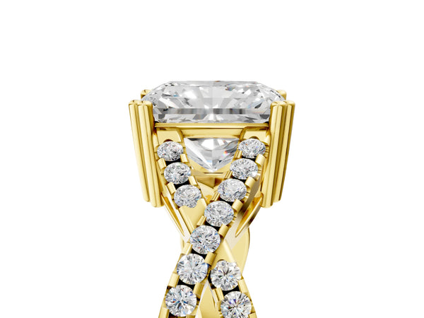 Yellow gold Radiant Solitaire Twist Band with Pavé Setting and Four-Prong Setting_47