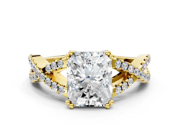 Yellow gold Radiant Solitaire Twist Band with Pavé Setting and Four-Prong Setting_54