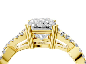 Yellow gold Radiant Solitaire Twist Band with Pavé Setting and Four-Prong Setting_64