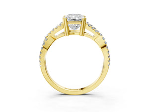 Yellow gold Radiant Solitaire Twist Band with Pavé Setting and Four-Prong Setting_69