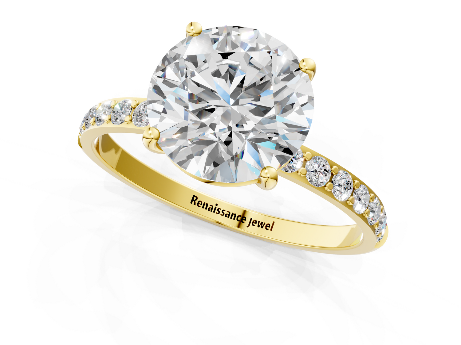 Yellow gold Round Cut Diamond Pavé Band Solitaire Ring with Four-Prong Setting_1