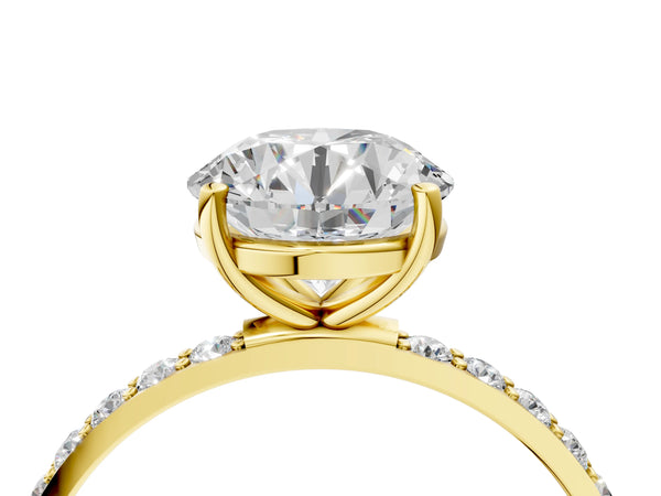 Yellow gold Round Cut Diamond Pavé Band Solitaire Ring with Four-Prong Setting_28