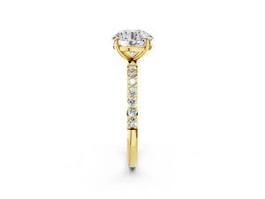 Yellow gold Round Cut Diamond Pavé Band Solitaire Ring with Four-Prong Setting_32