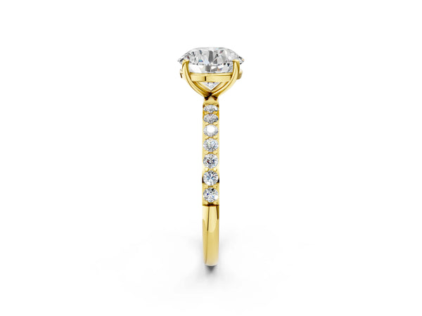Yellow gold Round Cut Diamond Pavé Band Solitaire Ring with Four-Prong Setting_32