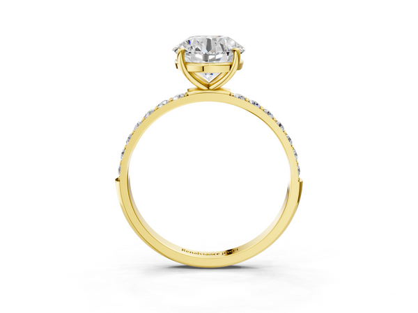 Yellow gold Round Cut Diamond Pavé Band Solitaire Ring with Four-Prong Setting_3