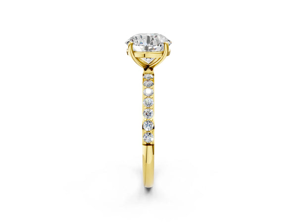 Yellow gold Round Cut Diamond Pavé Band Solitaire Ring with Four-Prong Setting_44