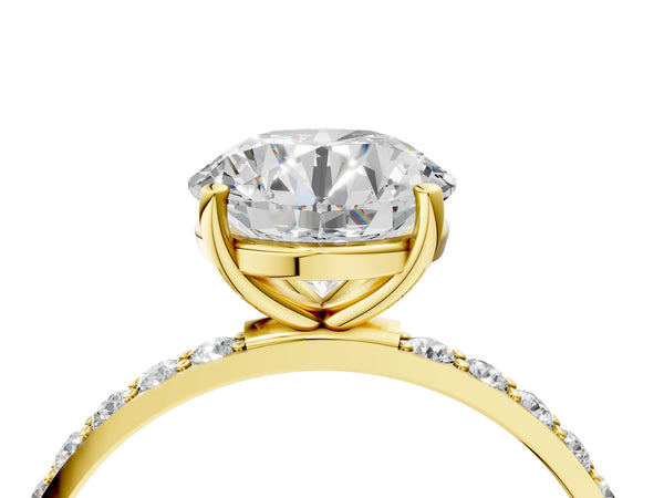 Yellow gold Round Cut Diamond Pavé Band Solitaire Ring with Four-Prong Setting_46