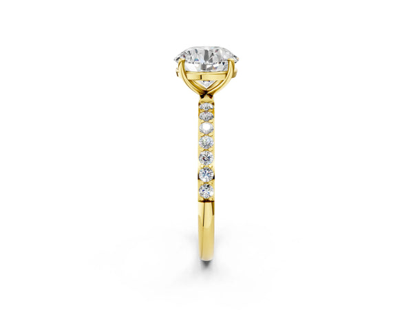 Yellow gold Round Cut Diamond Pavé Band Solitaire Ring with Four-Prong Setting_50