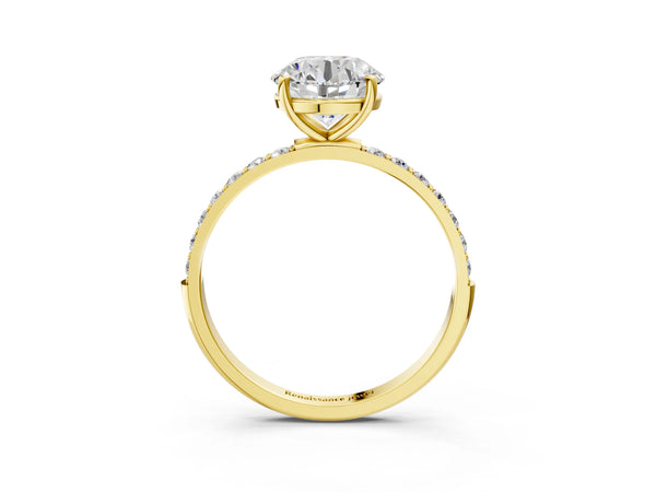 Yellow gold Round Cut Diamond Pavé Band Solitaire Ring with Four-Prong Setting_57