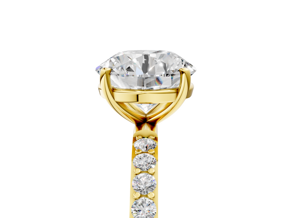 Yellow gold Round Cut Diamond Pavé Band Solitaire Ring with Four-Prong Setting_5
