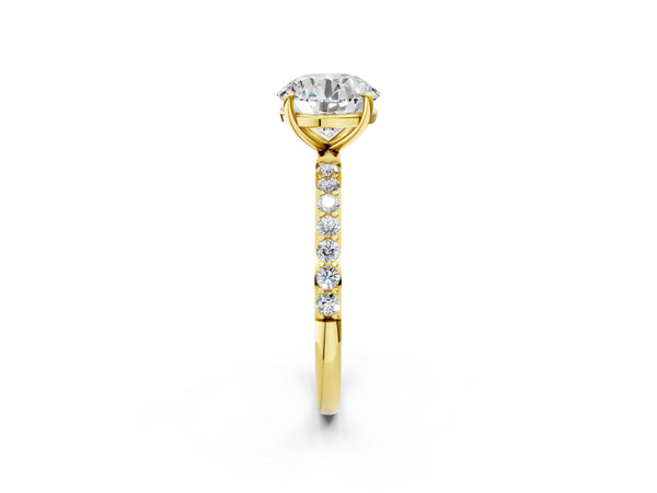 Yellow gold Round Cut Diamond Pavé Band Solitaire Ring with Four-Prong Setting_68