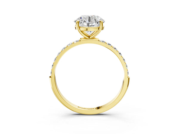 Yellow gold Round Cut Diamond Pavé Band Solitaire Ring with Four-Prong Setting_69