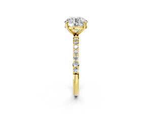 Yellow gold Round Cut Diamond Pavé Band Solitaire Ring with Four-Prong Setting_74