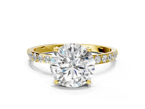 Yellow gold Round Cut Diamond Pavé Band Solitaire Ring with Four-Prong Setting_78
