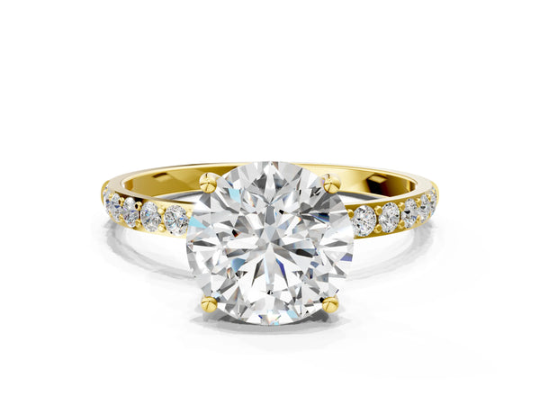 Yellow gold Round Cut Diamond Pavé Band Solitaire Ring with Four-Prong Setting_78