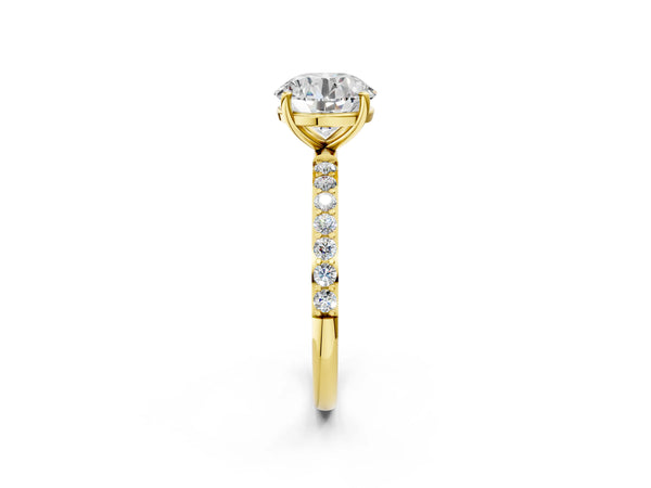 Yellow gold Round Cut Diamond Pavé Band Solitaire Ring with Four-Prong Setting_80