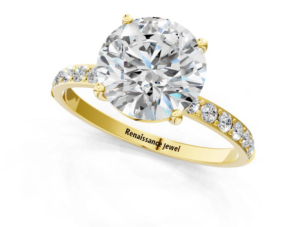 Yellow gold Round Cut Diamond Pavé Band Solitaire Ring with Four-Prong Setting_91