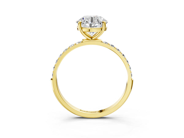 Yellow gold Round Cut Diamond Pavé Band Solitaire Ring with Four-Prong Setting_93