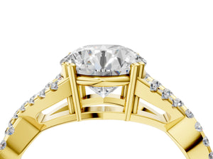 Yellow gold Round Solitaire Twist Band with Pavé Setting and Four-Prong Setting_16