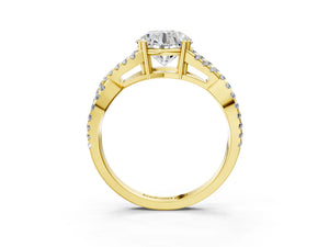 Yellow gold Round Solitaire Twist Band with Pavé Setting and Four-Prong Setting_21