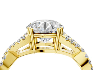 Yellow gold Round Solitaire Twist Band with Pavé Setting and Four-Prong Setting_22