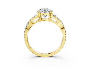 Yellow gold Round Solitaire Twist Band with Pavé Setting and Four-Prong Setting_33