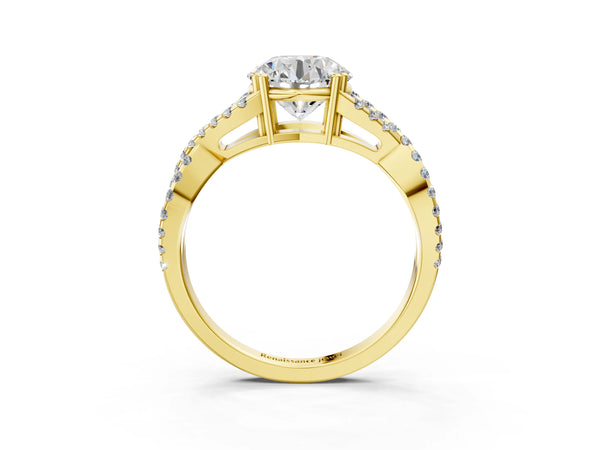 Yellow gold Round Solitaire Twist Band with Pavé Setting and Four-Prong Setting_39