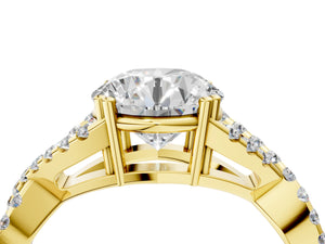 Yellow gold Round Solitaire Twist Band with Pavé Setting and Four-Prong Setting_40