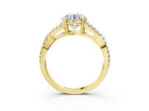Yellow gold Round Solitaire Twist Band with Pavé Setting and Four-Prong Setting_45