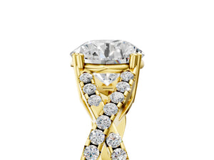 Yellow gold Round Solitaire Twist Band with Pavé Setting and Four-Prong Setting_47
