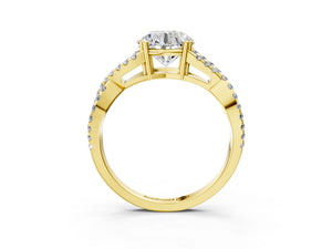 Yellow gold Round Solitaire Twist Band with Pavé Setting and Four-Prong Setting_51
