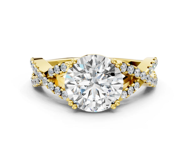 Yellow gold Round Solitaire Twist Band with Pavé Setting and Four-Prong Setting_60