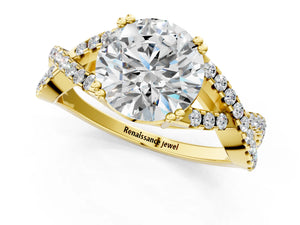 Yellow gold Round Solitaire Twist Band with Pavé Setting and Four-Prong Setting_61